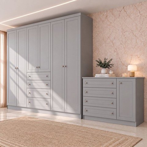 Conjunto Quarto Adulto Nova York Espresso Móveis Cinza