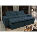Ver imagem 1 de Sofá Lisboa 3,12m Retrátil, Reclinável com Molas no Assento Tecido Suede Velusoft Azul - Cama