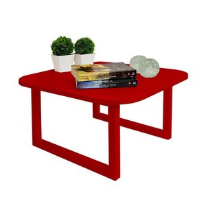 Mesa De Centro Lateral De Apoio Para Sala Estar Square Vermelho Laca