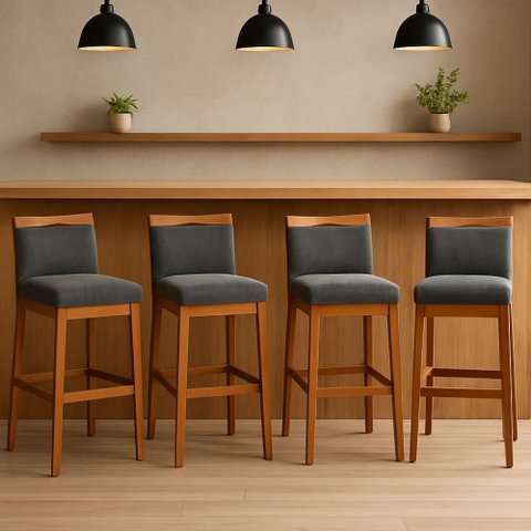 Kit 4 Banquetas Alta Cozinha Gourmet Conforto Suede:Suede Cinza