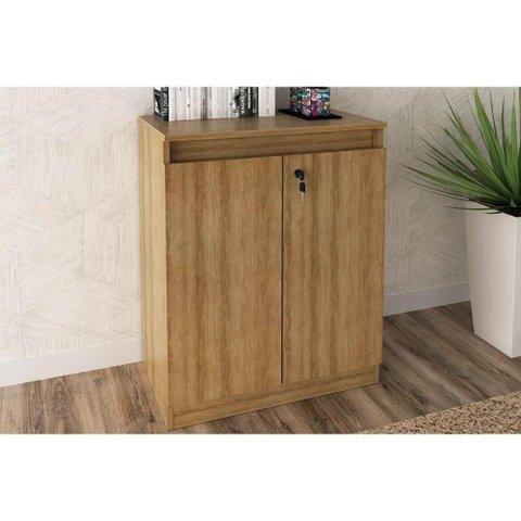 Balcão de Escritório Me4149 C/ 2 Portas C/ Chave Amêndoa - Tecno Mobili