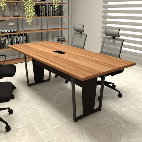 Mesa de Reunião Pés Metal 2m Nogal Caixa de Tomadas F5