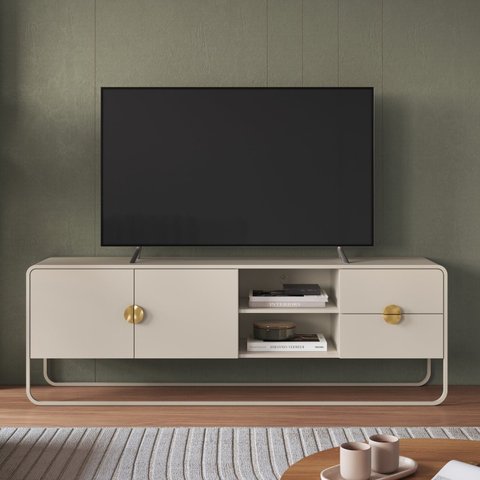 Rack Orgânico para TV até 65 Polegadas 180cm 2 Portas 2 Gavetas Metal Luna BP Offwhite