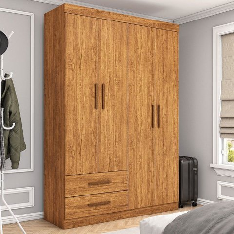 Guarda-roupa Solteiro Genova 4 Portas 2 Gavetas Cinamomo - Carioca Móveis