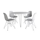 Ver imagem 2 de Mesa de Jantar Redonda 90cm Branca Clips 3 Pés com 4 Cadeiras Eames Eiffel Brancas Ferro Branco