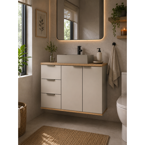 Gabinete de Banheiro Aqua 76cm Estilare GAB4002 Nude/Carvalho