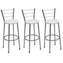 Ver imagem 1 de Kit 3 Banquetas Altas Cromada com Encosto Assento Branco