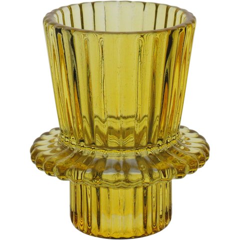 Castiçal Decorativo de Vidro Amarelo 7x6x6cm Porta Vela Mesa Jantar Decoração