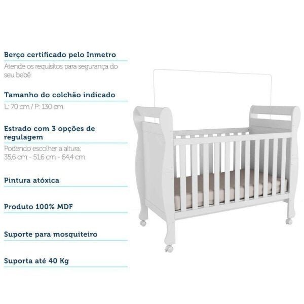 Quarto de Bebê Completo com Berço Maria, Guarda-Roupa 4 Portas e Cômoda Noah Móveis Peroba - 8