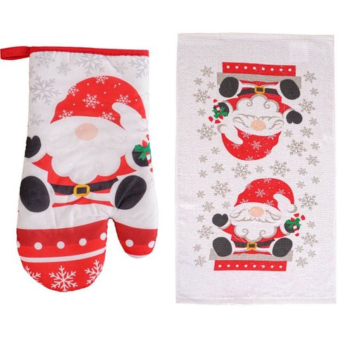 Kit 2 Peças Natalino Pano de Prato e Luva de Forno Bene Casa Papai Noel