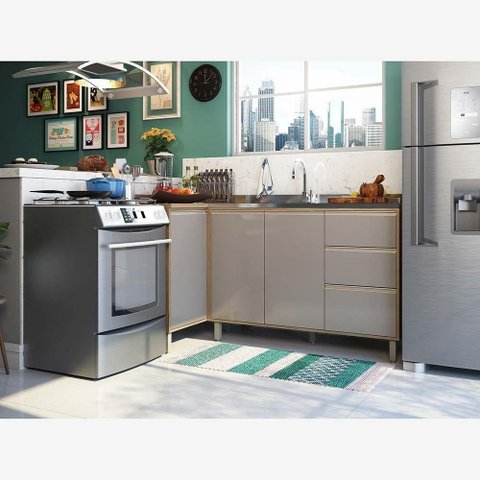 Cozinha 2 Pçs C/Aéreo Balcão E Balcão Mel Vanilla C/Graff