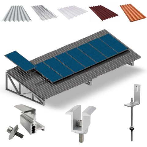 Kit Estrutura Suporte Fixador Linha C P/ 8 Placas Solar Alumínio Inox Telha Fibro Ondulada Viga Metá