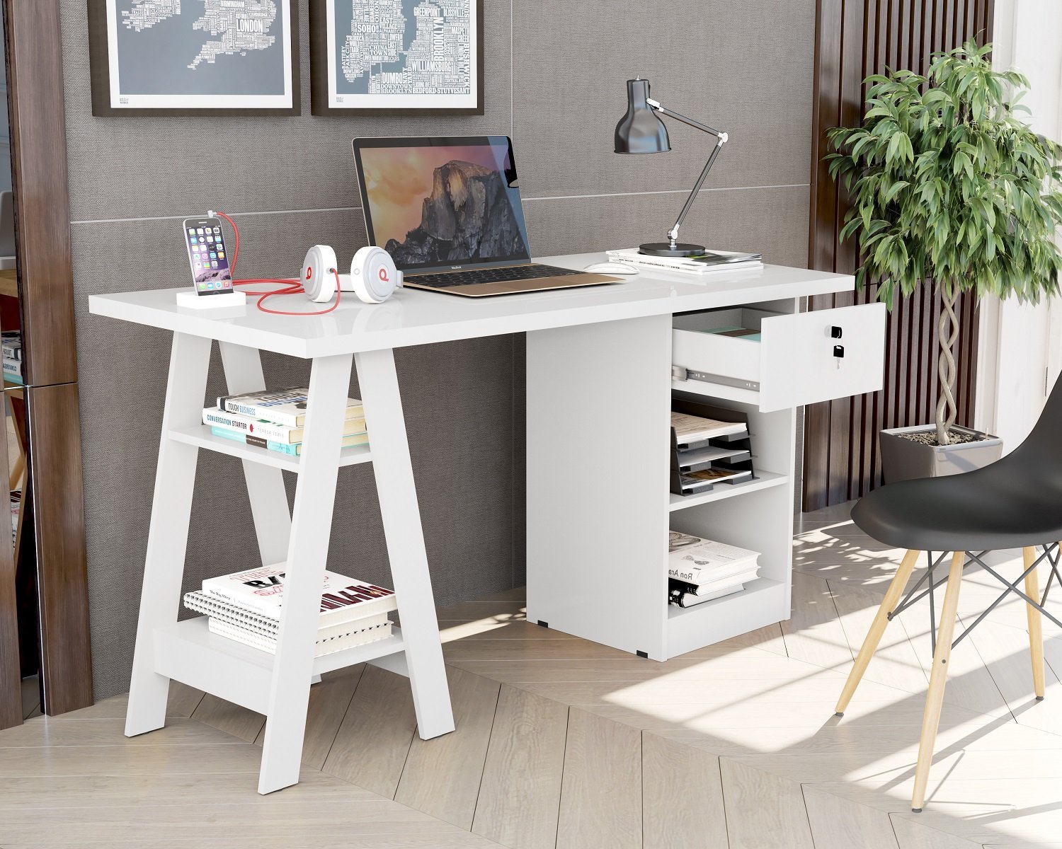 Mesa de Estudo Bali Branca Para Quarto/Escritório/Home Office - 2