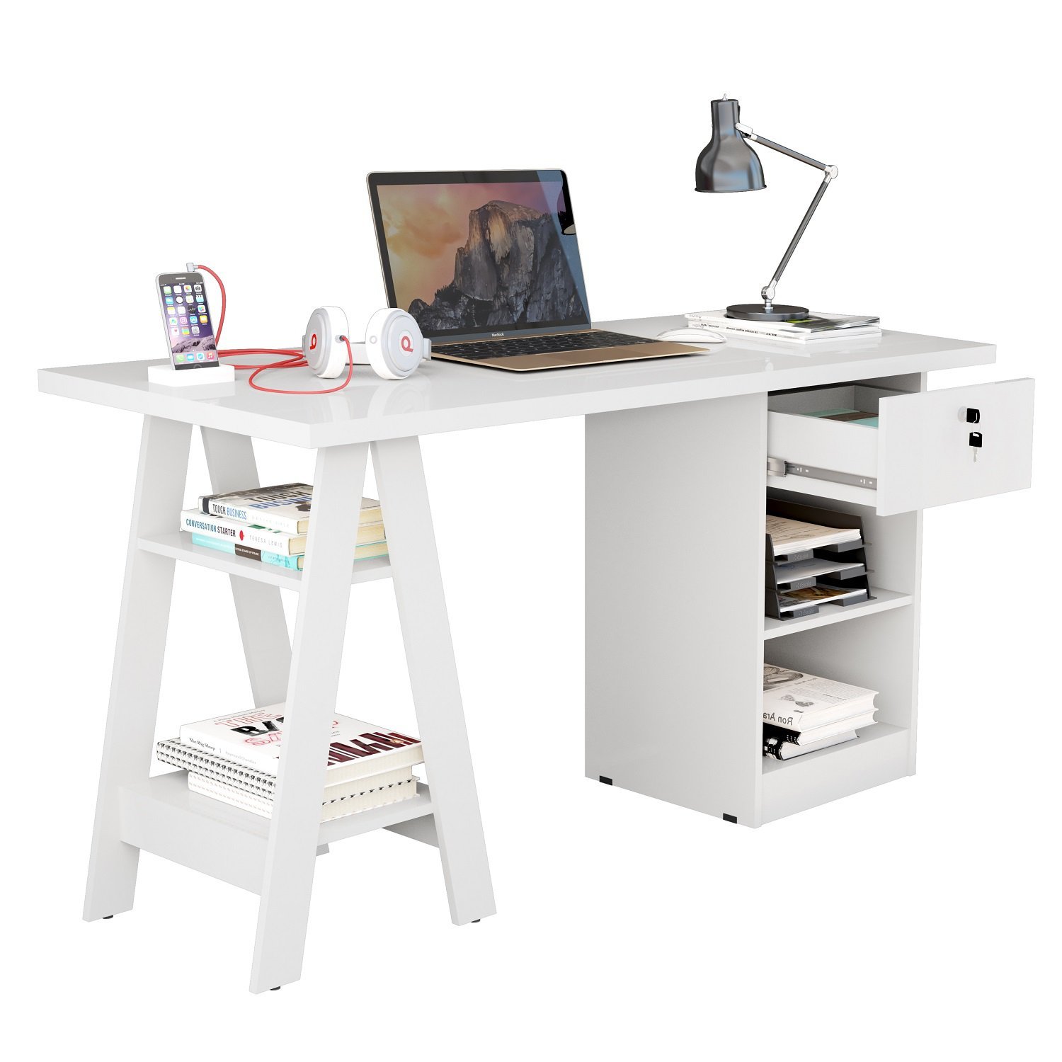 Mesa de Estudo Bali Branca Para Quarto/Escritório/Home Office - 1