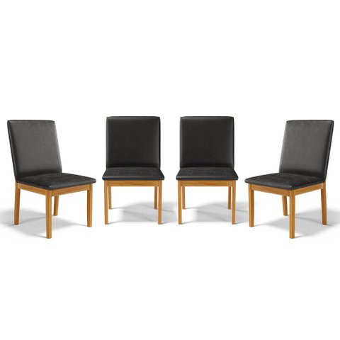 Kit com 4 Cadeiras Daniela Madeira Maciça Estofada para Mesa de Jantar Courino Preto 503
