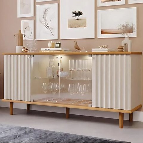 Buffet de Sala Jantar Janice 4 Portas com Vidro Nature MDF:Nature / Off-White