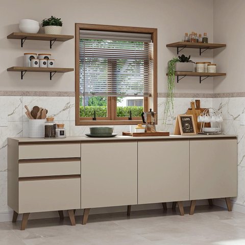 Armário de Cozinha Completa 240cm Crema Nice Madesa 01