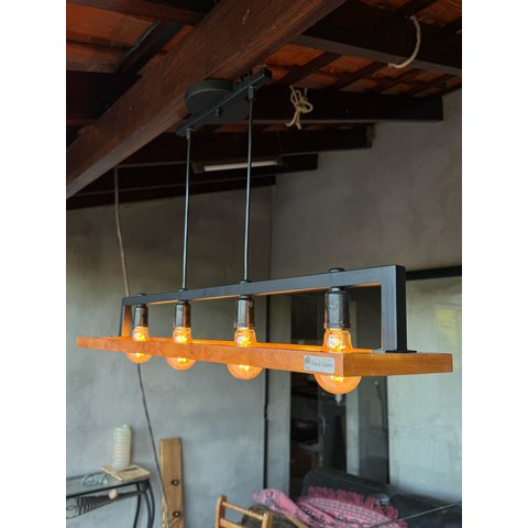 Lustre Pedente Peroba Rosa Madeira de Demolição