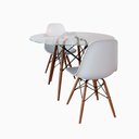 Ver imagem 1 de Conjunto de Mesa de Jantar Eames Eiffel Redonda 90cm Tampo de Vidro com 2 Cadeiras Brancas