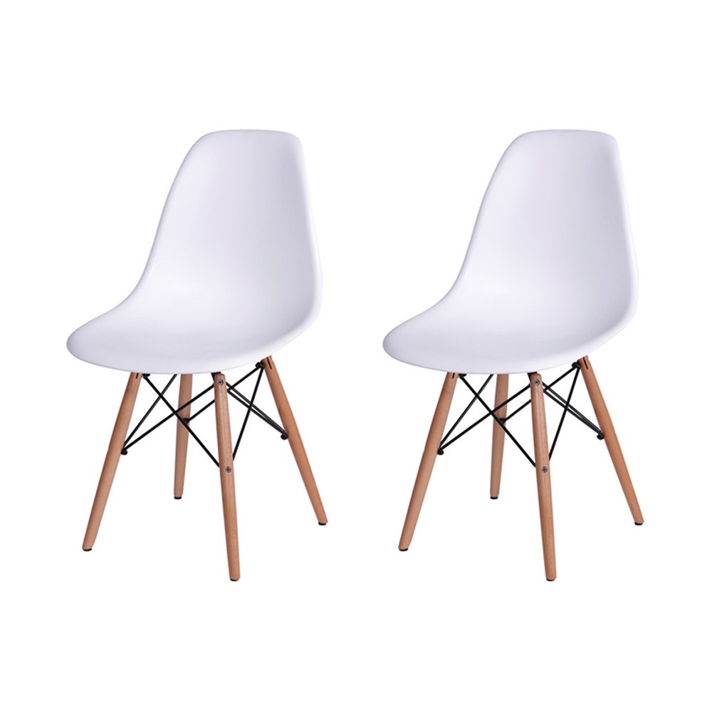 Conjunto de Mesa de Jantar Eames Eiffel Redonda 90cm Tampo de Vidro com 2 Cadeiras Brancas - 4