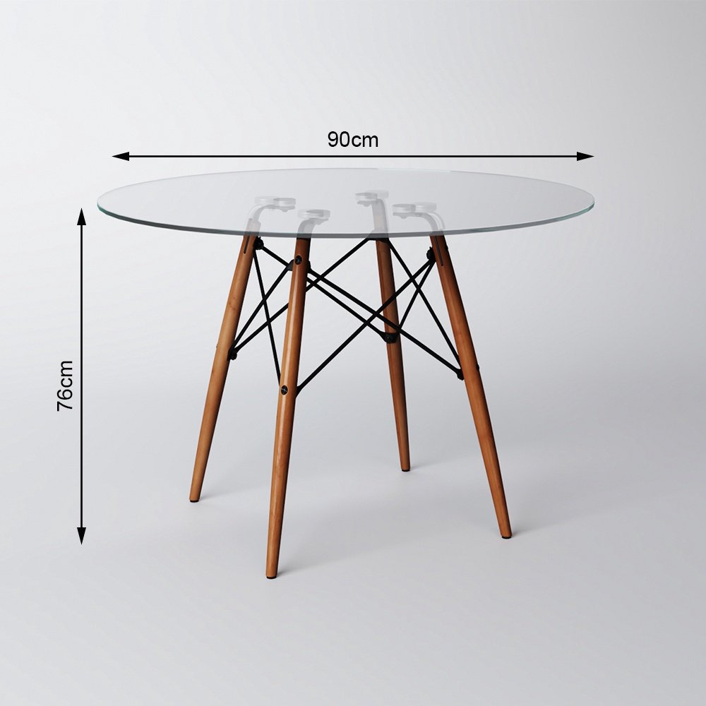 Conjunto de Mesa de Jantar Eames Eiffel Redonda 90cm Tampo de Vidro com 2 Cadeiras Brancas - 3