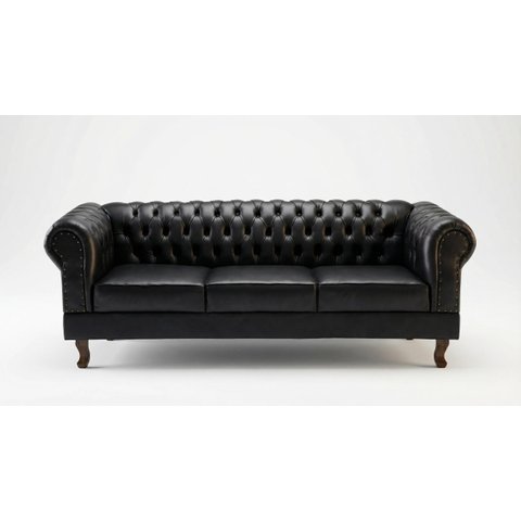 Sofá Duque Chest 3 Lug Courano Preto:Preto