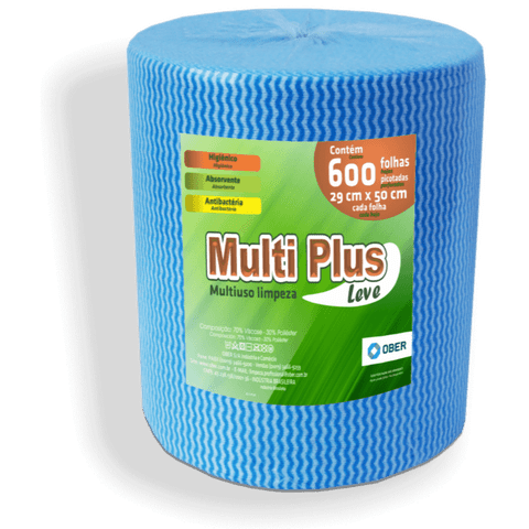 Pano Multiuso Wave Multiplus - 29cm X 300m - 600 Folhas - 35g/m² - Azul