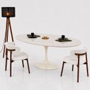 Ver imagem 3 de Mesa de Jantar Saarinen Oval 244x137 cm Tampo Quartzito Taj Mahal e Base Laca Off White