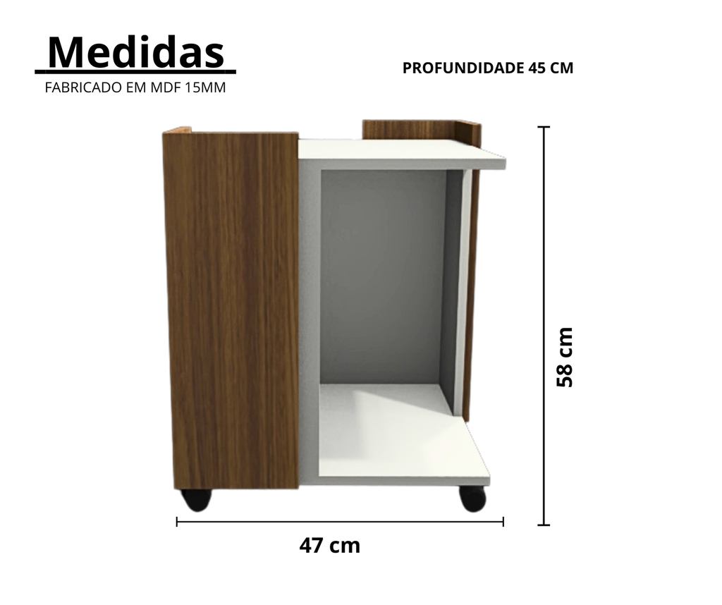 Mesa Lateral /cama Pet Toy na Cor Branco/ Freijó com Rodizio - 4