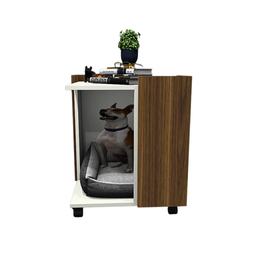 Mesa Lateral /cama Pet Toy na Cor Branco/ Freijó com Rodizio - 2