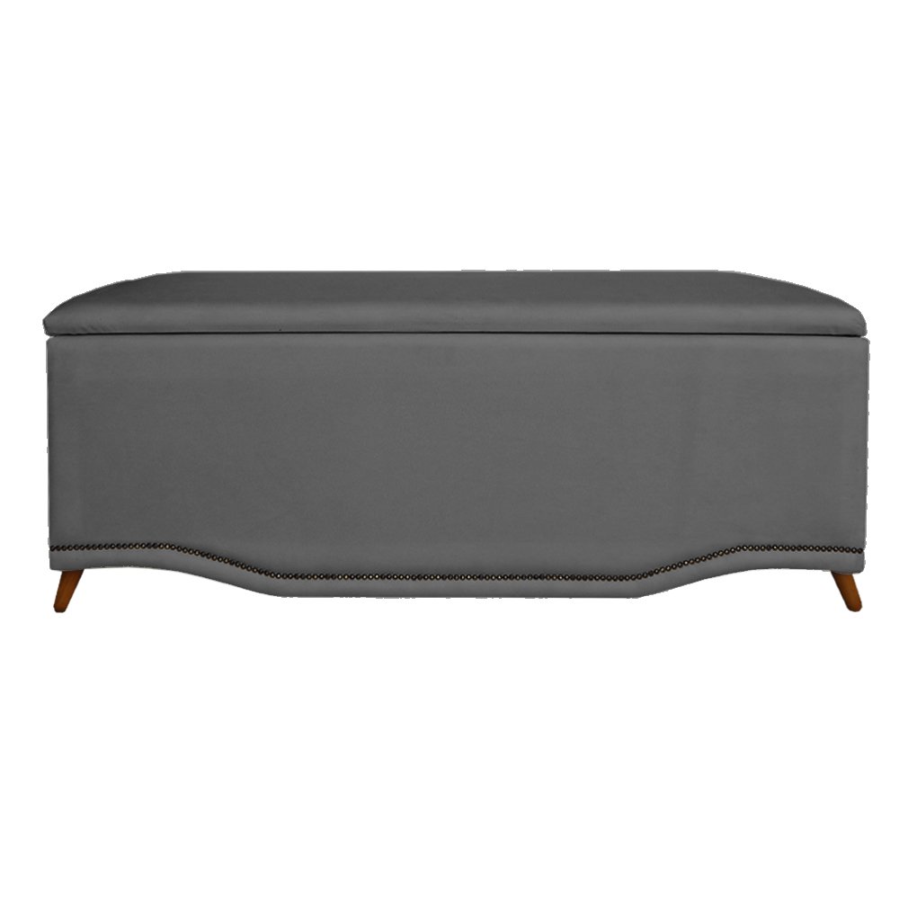 Calçadeira Recamier Baú Solteiro 90cm Greta Suede Cinza - DS Estofados - 1