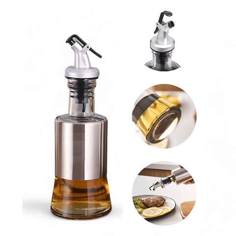Galheteiro de Vidro e Aço Inoxidável 200ml com Bico Dosador