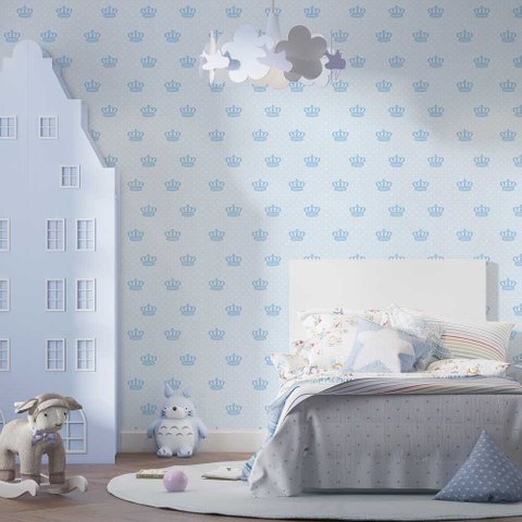 Papel de Parede Texturado em Azul com Coroas Espalhadas Poá - 3,3m