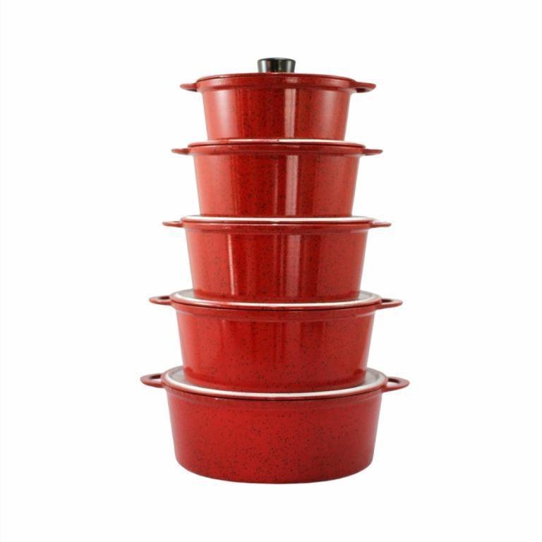 Jogo de 5 Caçarolas de Aluminio Fundido 16 a 24cm - Vermelho Pigmentado