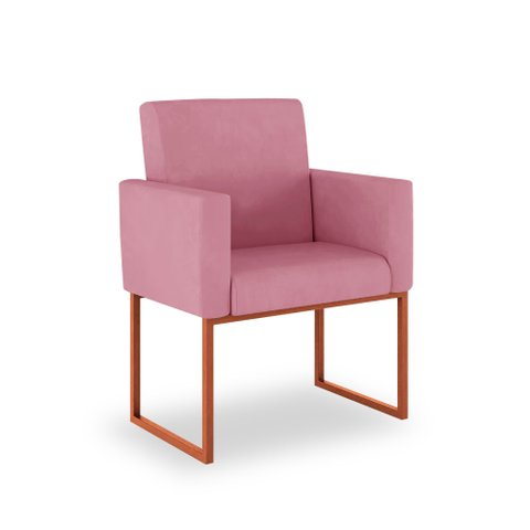 Poltrona Moderna Industrial 13 Cores - Base Ferro de Cobre - Rosa