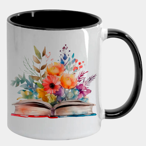 Caneca Branca com Interna Preta Y5 Livro Aberto Flores