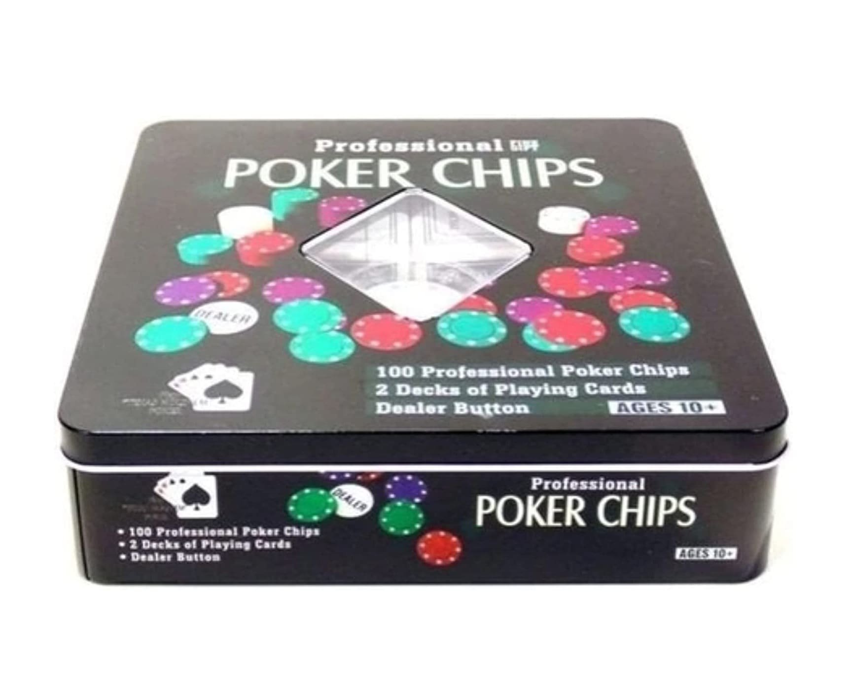 Jogo de Poker Chips Profissional 100 Fichas + 2 Decks de Cartas Fine Gift - 6