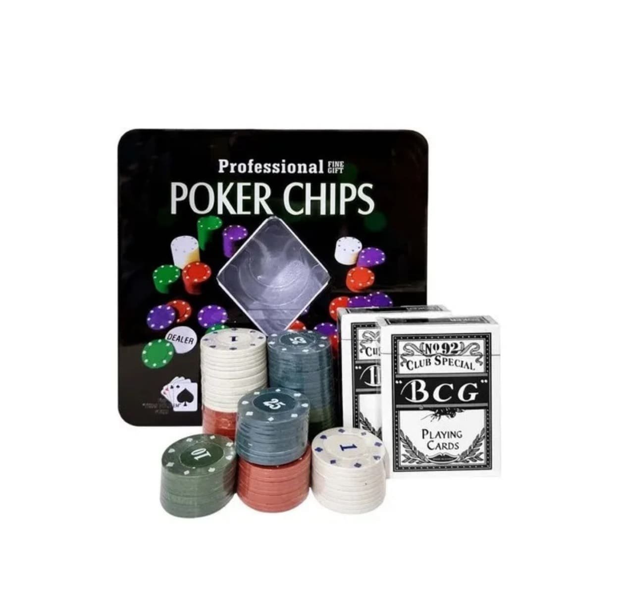 Jogo de Poker Chips Profissional 100 Fichas + 2 Decks de Cartas Fine Gift - 3
