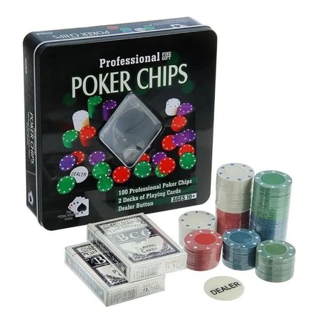 Jogo de Poker Chips Profissional 100 Fichas + 2 Decks de Cartas Fine Gift