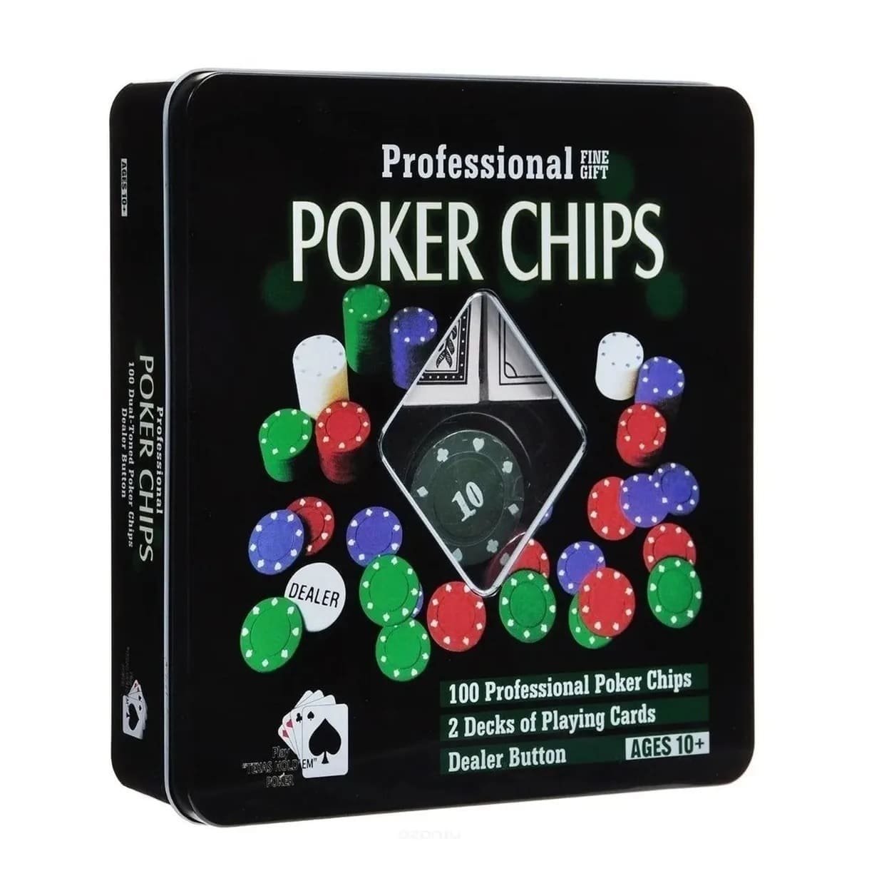 Jogo de Poker Chips Profissional 100 Fichas + 2 Decks de Cartas Fine Gift - 4