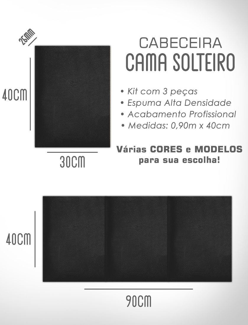 Kit 3 Módulos Cabeceiras de Cama Box Solteiro Estofada Modulada 90x40cm - 8