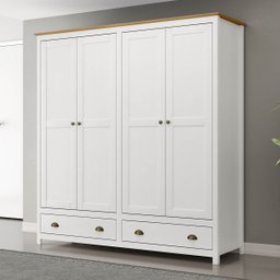 Guarda-roupa 4 Portas 2 Gavetas Topázio Madeira Pinus Branco/freijó - Finestra - 1