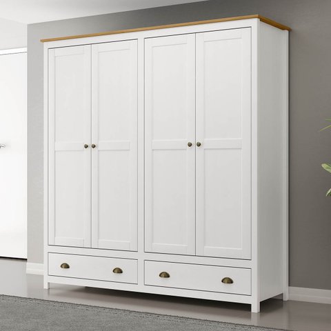 Guarda-roupa 4 Portas 2 Gavetas Topázio Madeira Pinus Branco/freijó - Finestra