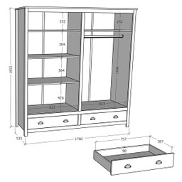Guarda-roupa 4 Portas 2 Gavetas Topázio Madeira Pinus Branco/freijó - Finestra - 4