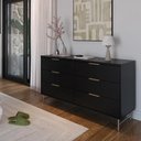 Ver imagem 3 de Cômoda 6 Gavetas Yves 135 Cm - Preto Fosco C/ Champanhe