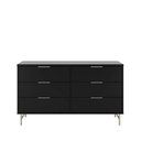 Ver imagem 1 de Cômoda 6 Gavetas Yves 135 Cm - Preto Fosco C/ Champanhe