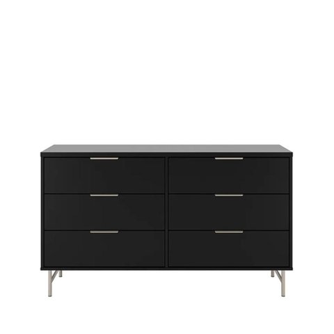 Cômoda 6 Gavetas Yves 135 Cm - Preto Fosco C/ Champanhe