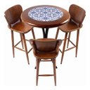 Ver imagem 1 de Conjunto Mesa Bistrô Alta Redonda 60cm + 3 Banquetas Bar Varanda Pub - Azulejo Português - Natural