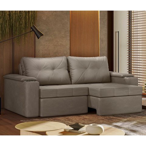 Sofá Retrátil e Reclinável 3 Lugares com Porta Copos 230cm Tobago Yescasa