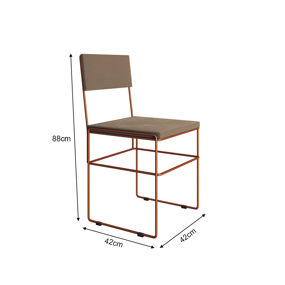 Mesa Jantar Industrial Trama 1,40x0,80m Amêndoa com 4 Cadeiras Estofadas Vitória Bege e Cobre - 5